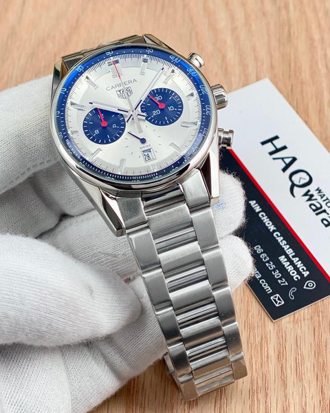 Tag carrera Argenté Blanc & Bleu Chrono