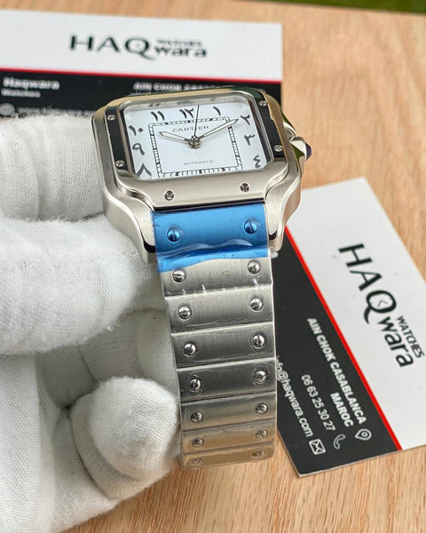 Cartier Santos Argenté Blanc Arabic