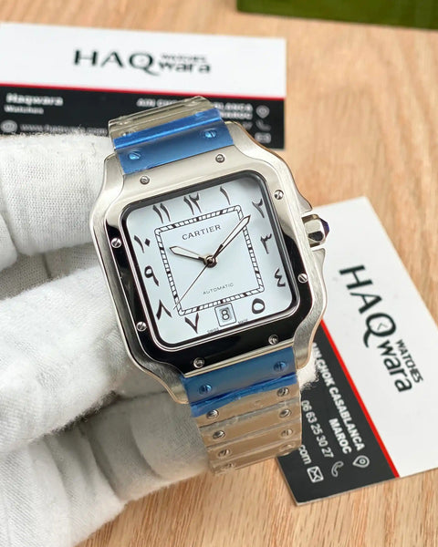 Cartier Santos Argenté Blanc Arabic