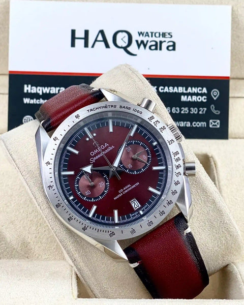 Omega Argenté Rouge Cuir