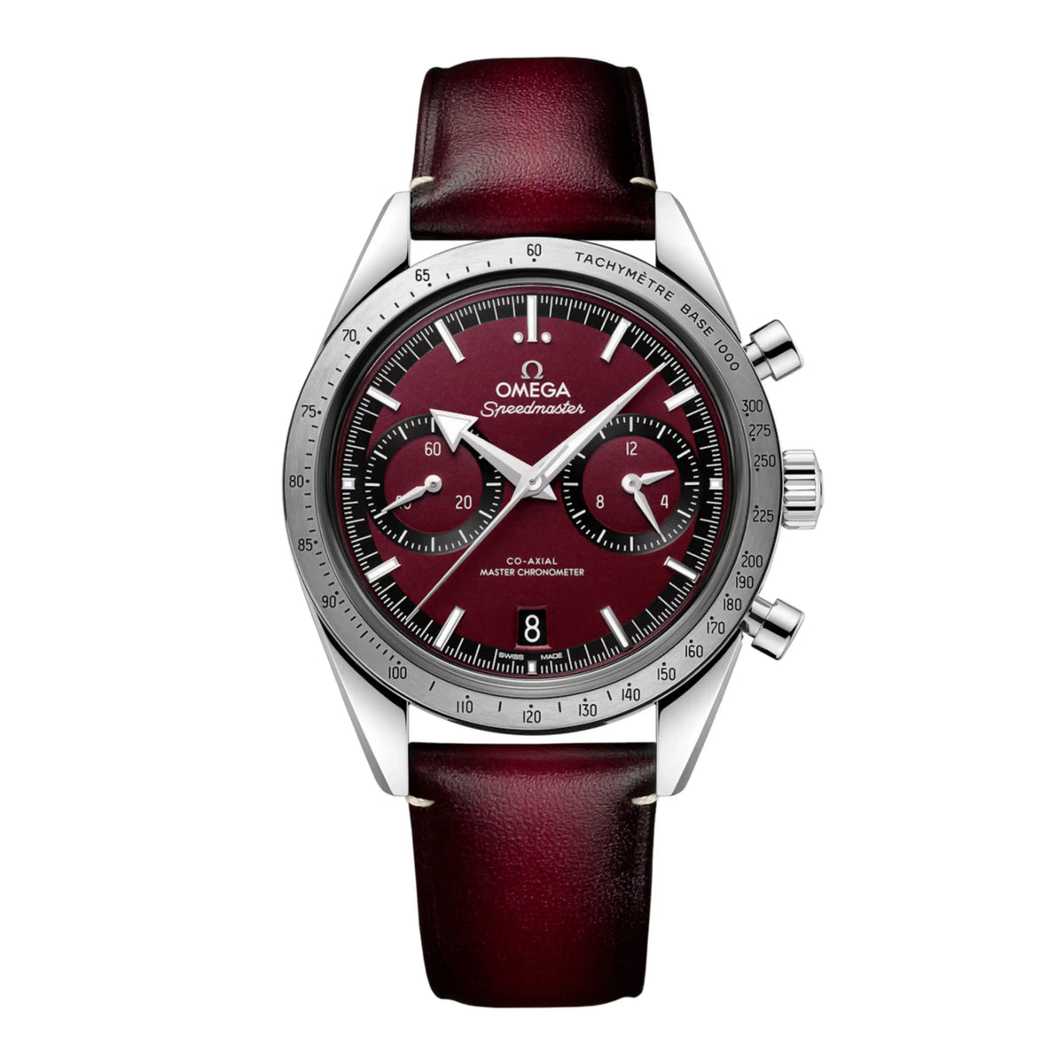 Omega Argenté Rouge Cuir