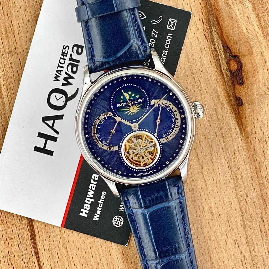 Patek Philippe Day Date Tourbillon Argenté Bleu Cuir