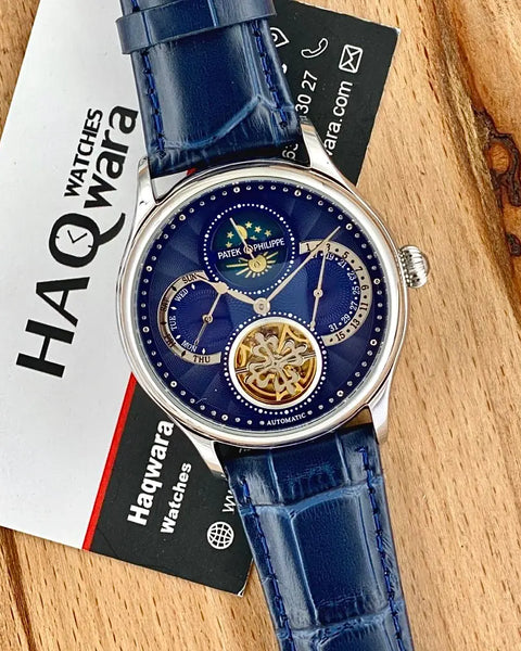 Patek Philippe Day Date Tourbillon Argenté Bleu Cuir