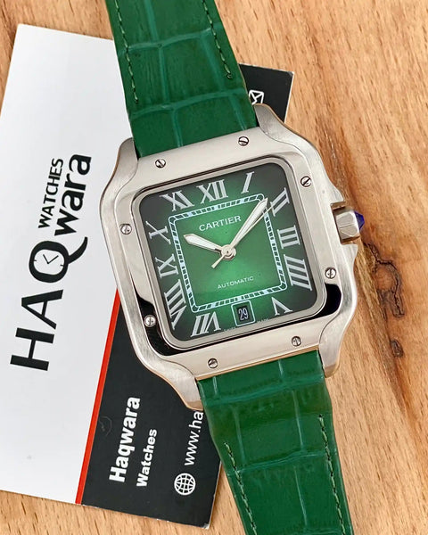 Cartier Santos Argenté Vert Cuire